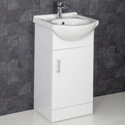 Affine 450mm Bathroom Vanity Unit & Basin Sink Floorstanding Gloss White Tap + Waste - thumbnail 1
