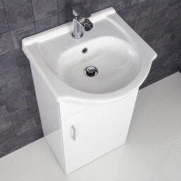 Affine 450mm Bathroom Vanity Unit & Basin Sink Floorstanding Gloss White Tap + Waste - thumbnail 3