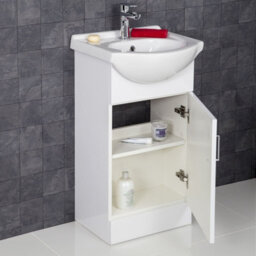 Affine 450mm Bathroom Vanity Unit & Basin Sink Floorstanding Gloss White Tap + Waste - thumbnail 2