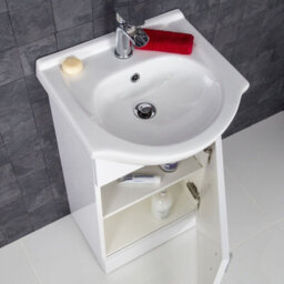 Affine 450mm Bathroom Vanity Unit & Basin Sink Floorstanding Gloss White Tap + Waste - thumbnail 4