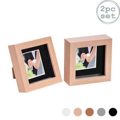 "Nicola Spring 4 X 4"" Photo Frames - Light Wood/black Mount - 3D Picture Frame Box Portrait Display Case (12.5 X 12.5Cm) Set Of 2" - image 1