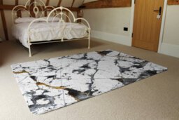Benjamin Tate Design Black & Gold Marble Special Soft Home Rug - thumbnail 3