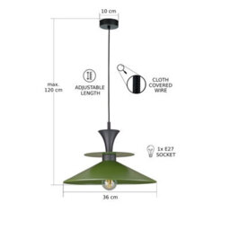 Luminosa Lighting Luminosa Della Dome Pendant Ceiling Light Black, Green 1X E27 - thumbnail 3