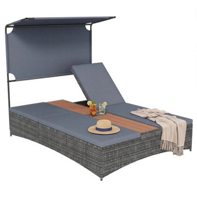 2 Person Rattan Sun Lounger With Canopy - image 1