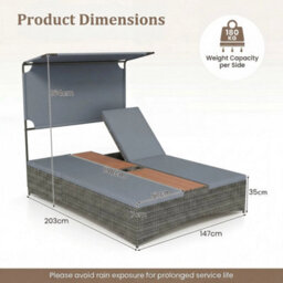 2 Person Rattan Sun Lounger With Canopy - thumbnail 2