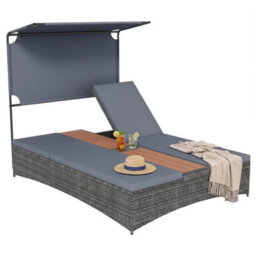 2 Person Rattan Sun Lounger With Canopy - thumbnail 1
