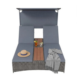 2 Person Rattan Sun Lounger With Canopy - thumbnail 4