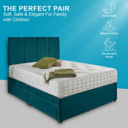 Dining Tables Zanzibar Headboard Divan Set , 2 Drawer On Same Side With Sprung 1500 Comfort Mattress - Plush Jade - King - thumbnail 2