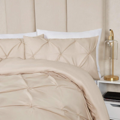 Ohs Diamond Pintuck Duvet Cover With Pillowcase, Beige - Double - image 1
