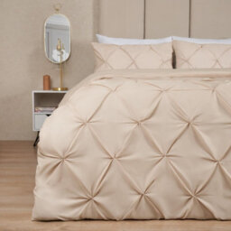 Ohs Diamond Pintuck Duvet Cover With Pillowcase, Beige - Double - thumbnail 2