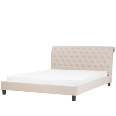 Beliani Bed Fabric Reims 180 X 200 Cm (Eu Super King) Beige - image 1