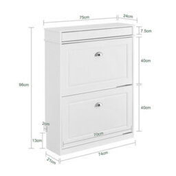 Sobuy Fsr78-L-W, Shoe Rack Cabinet With 2 Flip Drawers, Slim Shoe Storage Cabinet Hallway, Entryway,white,w75Xd24Xh96.5 - thumbnail 3