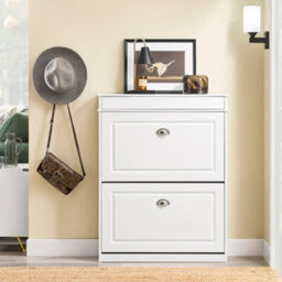 Sobuy Fsr78-L-W, Shoe Rack Cabinet With 2 Flip Drawers, Slim Shoe Storage Cabinet Hallway, Entryway,white,w75Xd24Xh96.5 - thumbnail 2