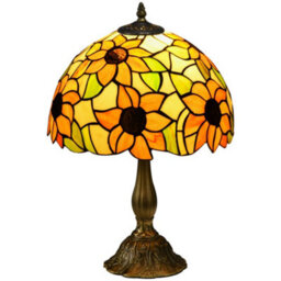 Wyld Haus Limo Baka Orange Sunflower Stained Glass Table Lamp 48Cm - E27, Brass Base