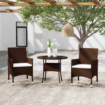 Walplus 3 Piece Garden Bistro Set Poly Rattan And Tempered Glass Brown - image 1