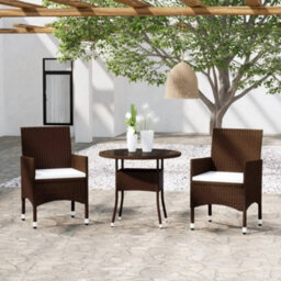 Walplus 3 Piece Garden Bistro Set Poly Rattan And Tempered Glass Brown - thumbnail 1