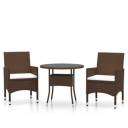 Walplus 3 Piece Garden Bistro Set Poly Rattan And Tempered Glass Brown - thumbnail 2