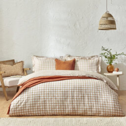 Yard Barton Gingham Check Duvet Set, Super King, Biscuit