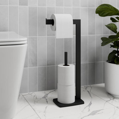 Affine Bathroom Toilet Roll Holder Matt Black Free Standing Accessories Stainless Steel - image 1