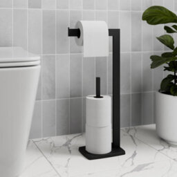 Aveli Bathroom Toilet Roll Holder Matt Black Free Standing Accessories Stainless Steel