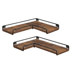 Levede Floating Shelves Set Of 2 L-Shaped Corner Shelves Wall Mounted Brown - thumbnail 3