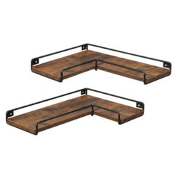 Levede Floating Shelves Set Of 2 L-Shaped Corner Shelves Wall Mounted Brown - thumbnail 2