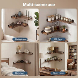Levede Floating Shelves Set Of 2 L-Shaped Corner Shelves Wall Mounted Brown - thumbnail 9