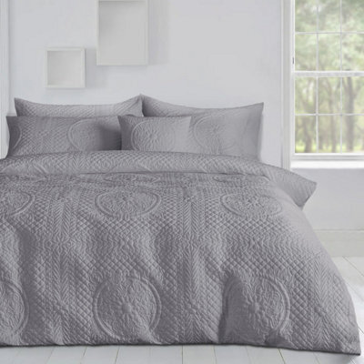 Velosso Elegant Pinsonic Duvet Cover Set With Pillowcases, Machine Washable, Lightweight, Durable & Wrinkle-Resistant - Grey