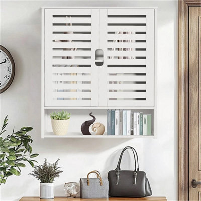 Bamboo Wall Medicine Cabinet Double Door Over Toilet Bathroom Storage - image 1
