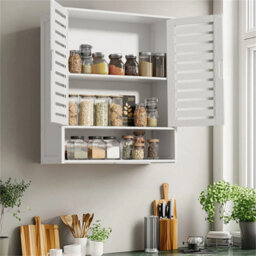 Bamboo Wall Medicine Cabinet Double Door Over Toilet Bathroom Storage - thumbnail 4