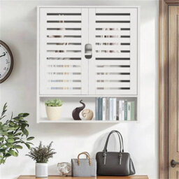 Bamboo Wall Medicine Cabinet Double Door Over Toilet Bathroom Storage - thumbnail 1