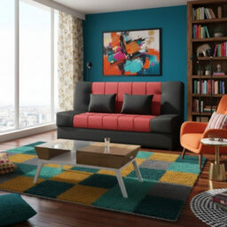 Sofa Bed With Sleeping Function And Storage Sonia Black And Red Fabric Click Clack Reversible Living Room