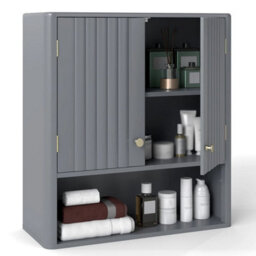 Fluted Bathroom Wall Cabinet Modern Double Door Medicine Cabinet - thumbnail 1