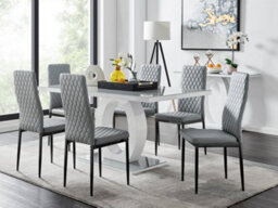Furniturebox Giovani Rectangular 6 Seat White High Gloss Unique Halo Dining Table Grey Glass Top 6 Grey Faux Leather Black Leg Milan Chairs - thumbnail 1