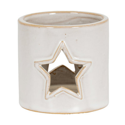White Ceramic Star Cut-Out Tealight Holder For Winter Decor - image 1