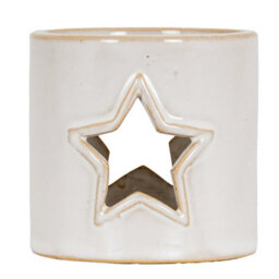 White Ceramic Star Cut-Out Tealight Holder For Winter Decor - thumbnail 3