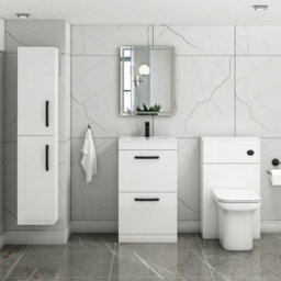 Royal Bathrooms Turin Gloss White 500mm Floor Standing Vanity Unit 2 Drawer With Minimalist Basin Sink & Matt Black Handles - thumbnail 4