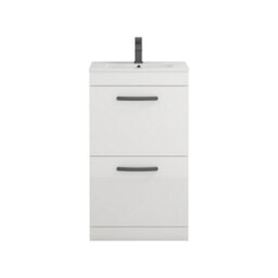 Royal Bathrooms Turin Gloss White 500mm Floor Standing Vanity Unit 2 Drawer With Minimalist Basin Sink & Matt Black Handles - thumbnail 6