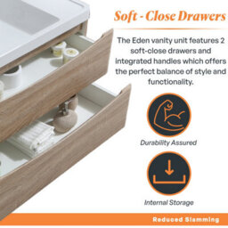 Plum&clay Eden Light Oak Floorstanding Vanity Unit With White Glass Basin (W)900mm - thumbnail 6