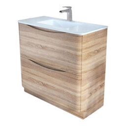 Plum&clay Eden Light Oak Floorstanding Vanity Unit With White Glass Basin (W)900mm