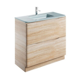 Plum&clay Eden Light Oak Floorstanding Vanity Unit With White Glass Basin (W)900mm - thumbnail 4