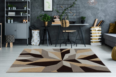 Smart Living Modern Thick Soft Carved Area Rug, Living Room Carpet, Kitchen Floor, Bedroom Soft Rugs 60Cm X 110Cm - Brown Beige - image 1