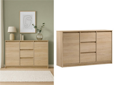 Impact Furniture Sideboard With Drawers Modern Cabinet Storage Unit Handleless White Washed Oak Effect 140Cm Wide Mana - image 1