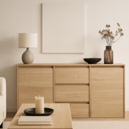 Impact Furniture Sideboard With Drawers Modern Cabinet Storage Unit Handleless White Washed Oak Effect 140Cm Wide Mana - thumbnail 3