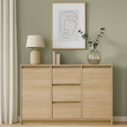 Impact Furniture Sideboard With Drawers Modern Cabinet Storage Unit Handleless White Washed Oak Effect 140Cm Wide Mana - thumbnail 2