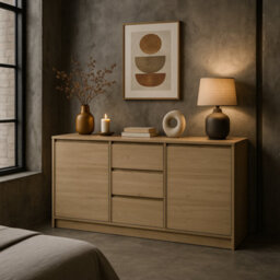 Impact Furniture Sideboard With Drawers Modern Cabinet Storage Unit Handleless White Washed Oak Effect 140Cm Wide Mana - thumbnail 4