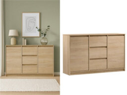 Impact Furniture Sideboard With Drawers Modern Cabinet Storage Unit Handleless White Washed Oak Effect 140Cm Wide Mana - thumbnail 1