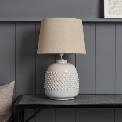 Inlight Lago Bobbled Round Gloss White & Natual Table Lamp - image 1