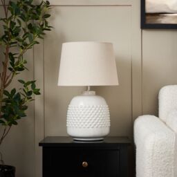 Inlight Lago Bobbled Round Gloss White & Natual Table Lamp - thumbnail 8