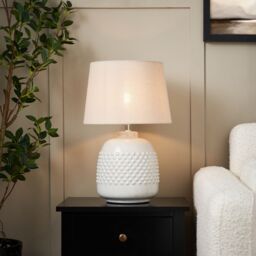 Inlight Lago Bobbled Round Gloss White & Natual Table Lamp - thumbnail 4